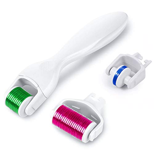 Derma Roller Microneedling for Face & Body - Shake Beauty 3 in 1 Golden Titanium Microneedle Roller Cosmetic Needling Instrument Kit - 180 Needles 0.25mm, 300/720 Needles 0.3mm