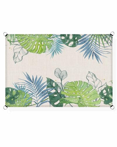 Tropical Leaves Sun Shade Sail Waterproof Rectangle, UV Block Sail Shade Canopy Awning Outdoor Oxoford Privacy Shade Cover for Patio Pergola Deck Backyard 8'x10' Watercolor Summer Sage Green Plants