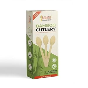 Bamboo Utensils – Natural Disposable Wooden Cutlery for Party, Eating, Camping, Picnic, Wedding, Birthday – Eco-Conscious Plant-Based Compostable Spoons – Box of 24 Pieces