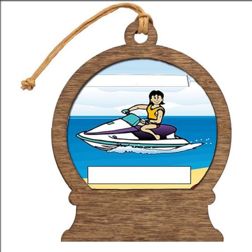 PrintedPerfection.com Personalized Jet Ski Rider - Female Wooden Snow Globe Shaped Christmas Ornament