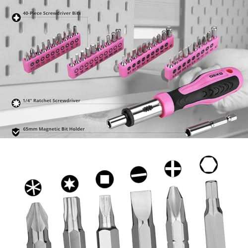 Image of DEKOPRO Tool Set: 228 Piece Home Tool Kit, Household Basic Repair Tool Set Comes with Storage ToolBox, Socket Wrench Set for Car, Hand Tool Box Set for Home - Pink