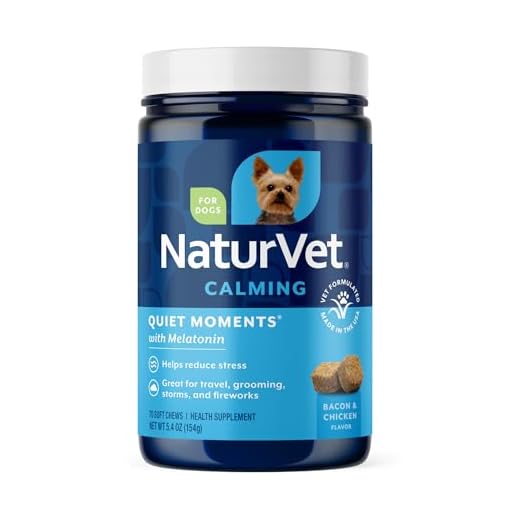 NaturVet Quiet Moments Calming Aid Dog Supplement – Helps Promote Relaxation, Reduce Stress, Storm Anxiety, Motion Sickness for Dogs – Tasty Pet Soft Chews with Melatonin – 70 Ct.