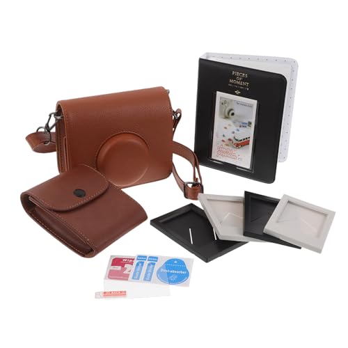 BESPORTBLE Bolsa para Cámara Mini Funda Protectora de Poliuretano con Correa Ajustable para Hombro Álbum y Marco de Fotos con Protector de Pantalla de Cristal Marrón