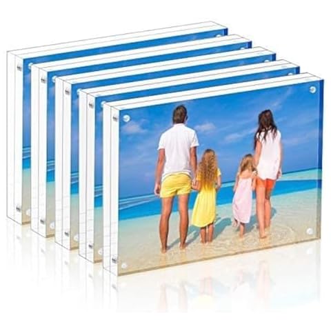 Meetu Acrylic Picture Frame 4x6, Double Sided Magnetic Frames (5 Pack) Cover