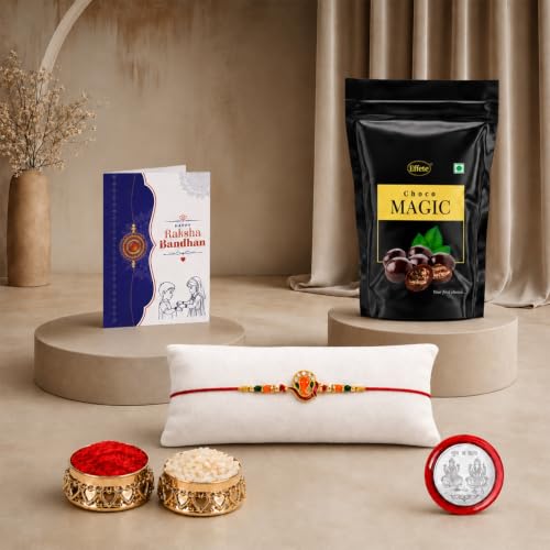 Image of Periapt Ganesha Rakhi & Choco Magic (Pouch), Rakhi & Chocolate for brother, Rakhi with chocolate, rakhi with gift, Rakhi Combo, Set of 1 Rakhi, Effete Chocolate (K1 251 SM)