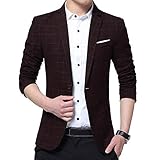 Waschmaschinenfest Guiran Herren Kariertes Anzugjacke Warme Casual Freizeit Sakko Business Blazer Slim Fit Weinrot L