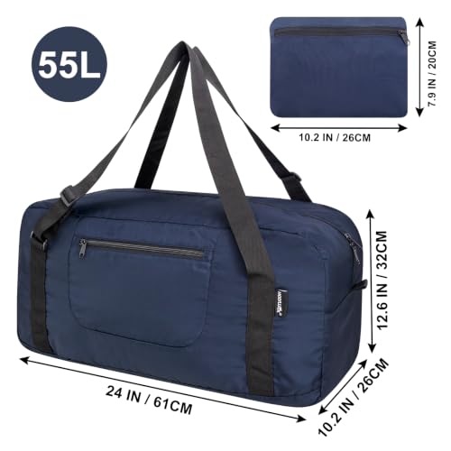 Image of HOLYLUCK Foldable Travel Duffel Bag For Women & Men Luggage Great for Gym - large navy blue