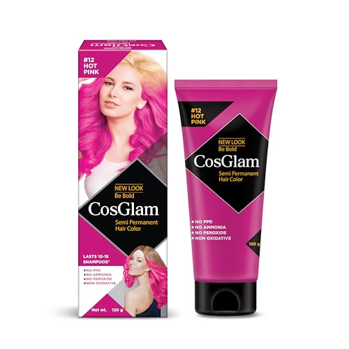 Image of Cosglam Hot Pink (#12) Semi Permanent Hair Color for Women & Men, 120g | Vegan Hair Dye | No Ammonia, No Peroxide | Non-Oxidative Formula | Conditioner Enriched Glossy Finish