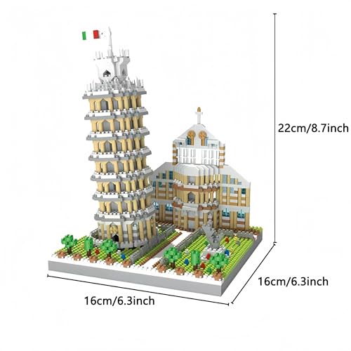 Image of Leaning Tower of Pisa Micro Mini Building Blocks - 8.7 inchScale Architecture Model Kit for Adults, Collectible Display Toy with Detailed Manual, STEM Educational Toy for Teens & Adults (1700+ Pieces)