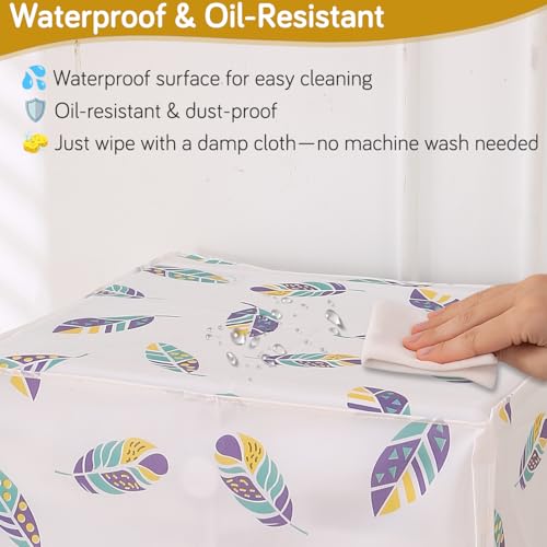 Image of HOKIPO Waterproof Front Load Washing Machine Cover | PEVA Dustproof Protective Cover for 6kg, 6.5kg, 7kg & 7.5kg Fully Automatic Machines | Size 63x62x85 cm, Boho Feathers (AR-5878-D5)