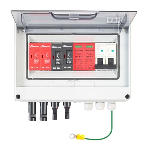 Image of 32A 600V DC PV Solar Combiner Box, 2 String 2 in 1 Out Solar Circuit Isolator Combiner Box for Solar Panels, Waterproof & Lightning Protection & Anti-UV Solar