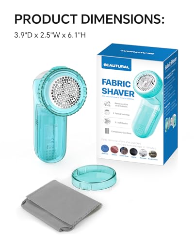 Image of BEAUTURAL Fabric Shaver and Lint Remover, Sweater Defuzzer with 2-Speeds, 2 Replaceable Stainless Steel Blades, Battery Operated, Remove Clothes Fuzz, Lint Balls, Pills, Bobbles