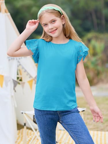 Image of Imily Bela Girls Ruffle Sleeve Shirts Crewneck Eyelet Tops 4-15 Years | Cute summer casual blouse, Soft breathable eyelet fabric with ruffle sleeves, Comfortable daily shirts for kids