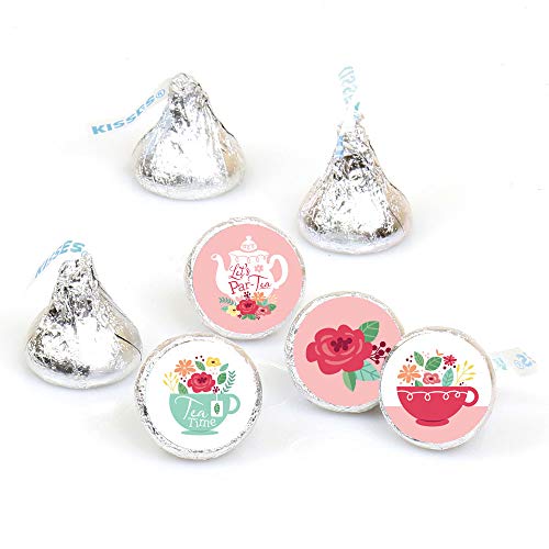 Big Dot of Happiness Floral Let's Par-Tea - Garden Tea Party Round Candy Sticker Favors - Labels Fit Chocolate Candy (1 Sheet of 108)