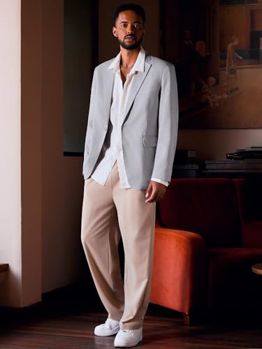 Image of MAGE MALE Men's One Button Suit Jacket Elegant Solid Color Blazers Slim Fit Lightweight Sport Coats Blazer