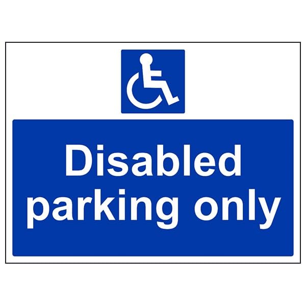 V Safety Mandatory General - Disabled Parking Only - 600 X 450MM Safety Sign With Snap Frame, Blue/White, 600x450mm