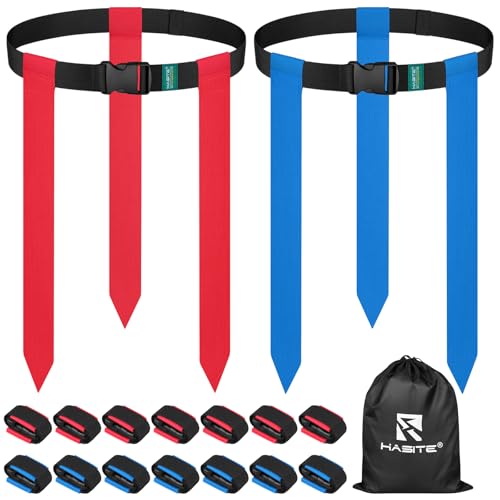 Flag Football Belts - 14 Sets of Adjustable Flag Football Set Contains 42 Football Flags and Storage Bag Perfect for Youth Adults and Children To Capture The Flag