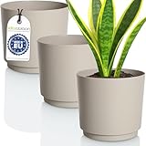 idea-station MATA Blumentopf Set 3 x 17.5 cm - 2.5 Liter - beige - bruchsichere Blumentöpfe aus Plastik für verschiedenste Pflanzen, Blumen - Matte Übertöpfe für innen und außen
