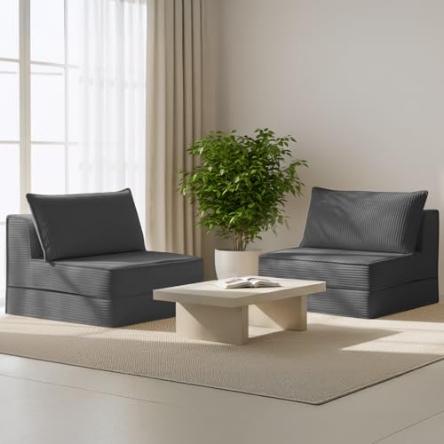 Sillón plegable corduroy gris convertible miniatura 2