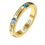 Mother's Rings With 3 Birthstones for Grandmother, Custom Gold Band Ring For Women, Mother's Day Jewelry Gifts for Famliy Mom Nana Grandma(Size 5-11)