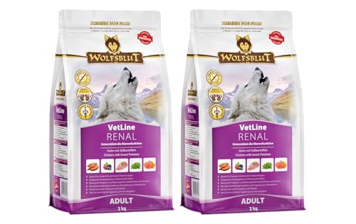 Wolfsblut VetLine Renal Huhn & Süßkartoffel 2 x 2kg Trockenfutter – Diät-Alleinfuttermittel für Hunde mit chronischer Nierenerkrankung, getreidefrei, phosphorreduziert & harnalkalisierend