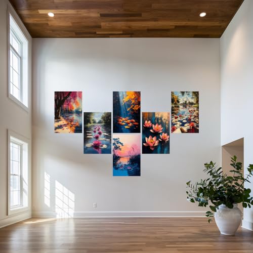Image of SiddArtify Impressionist Floral Wall Art Prints Set - Botanical Lotus Poster Decor for Living Room Bedroom Office - 12x18 inch Board Pack of 6