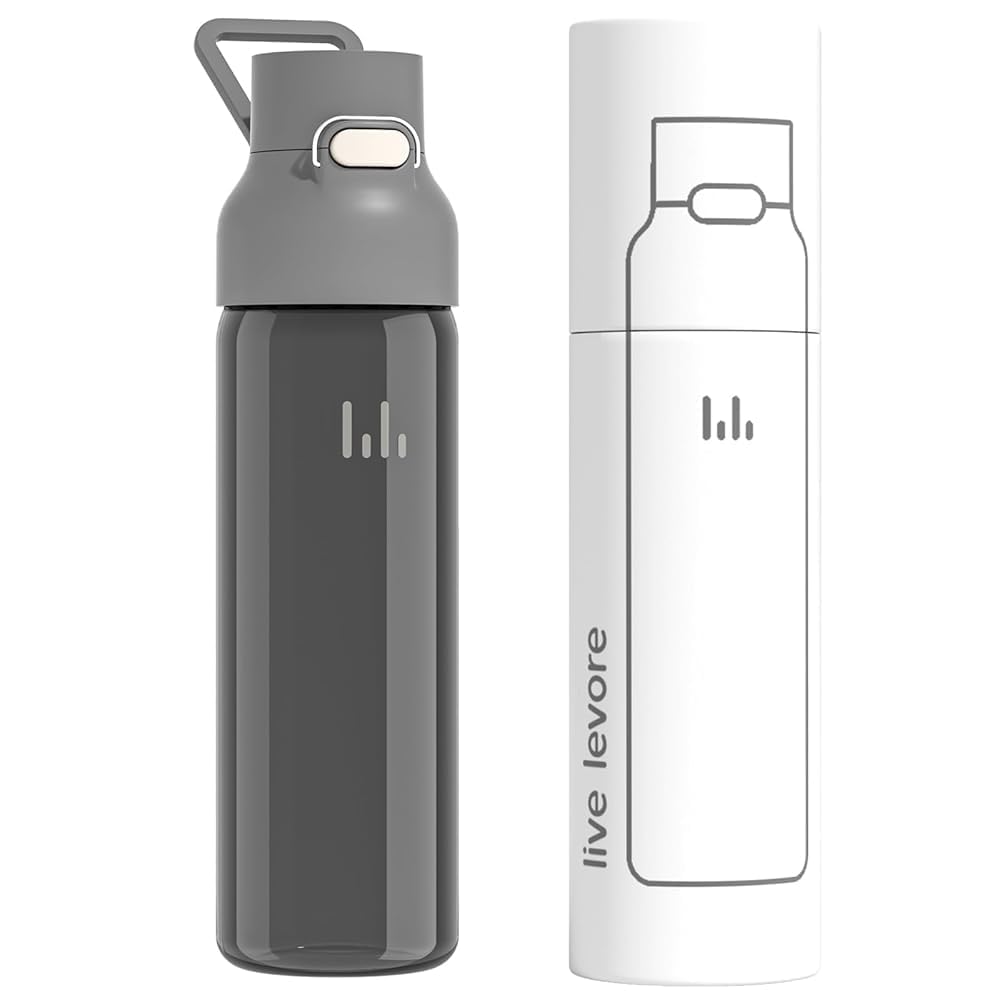 Levore Tritan Plastic Clear Water Bottle, Reusable Drink Bottle, 26oz (Grey, 750 ml)