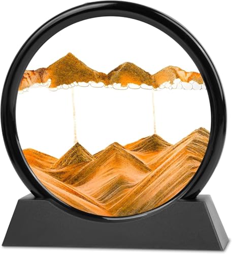 RCQD Reloj de Arenapara Giraren 3D Sandscape el Arte de,Cuadros de Arena Ornamento de Mesa de Arte de Arena en Movimiento, Relajante Para el Hogar, la Oficina y el Trabajo (Dorado,7')