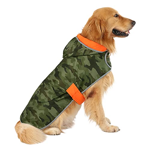 Hde Reversible Dog Raincoat Hooded Slicker Poncho Rain Coat Jacket For Small Medium Large Dogs Camo Orange - L #TOP3