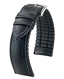 Hirsch Paul Leather Watch Strap - Black - L - 21mm / 20mm - Shiny Silver Buckle - Embossed Calf...