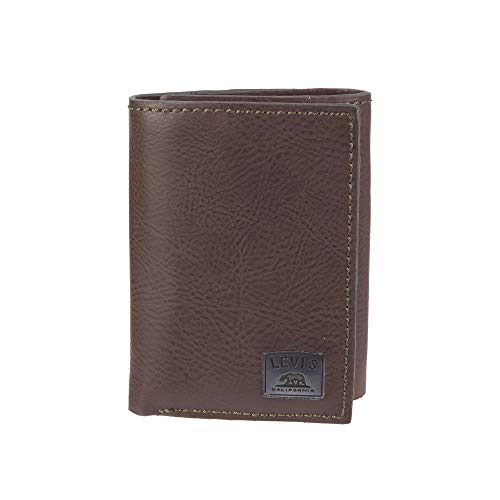 Levi's Men's Leather Trifold - Skinny Wallet with RFID Security, Brown/Olive, One Size