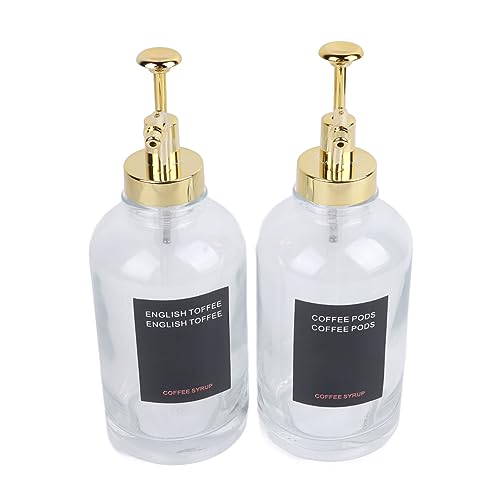 CFTGIW Dispensadores DE Jarabe DE café 2pcs Dispensador DE Bomba DE Vidrio Transparente con Etiquetas ESCUMAS DE Silicona Gold Gold 500ml Be Skavors Coffe