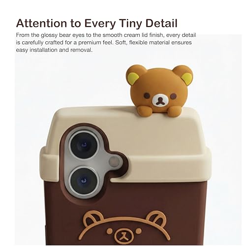 Image of amazon basics Cute 3D Latte Coffee Silicone Phone Case for iPhone 17 | Soft Protective Cartoon Back Cover | iPhone Back Case for iPhone 17