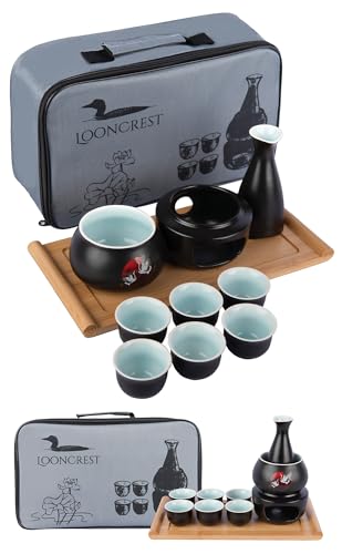 Japanese Sake Cup Set with 6 Ceramic Cups, 1 Ceramic Sake Bottle,...