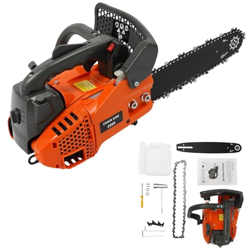 kunghei 12'' Top Handle Gas Chainsaw – 2-Stroke 900W 9000rpm 25.4cc Quick Start with Chain Tension Adjustfor Tree Trimming, Wood Cutting & Yard Maintenance