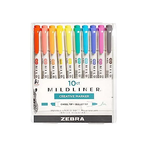 Zebra Pen Mildliner Double Ended Highlighter Set, Broad and Fine Point Tips, Assorted Refresh and Friendly Ink Colors, 10-Pack -  78501