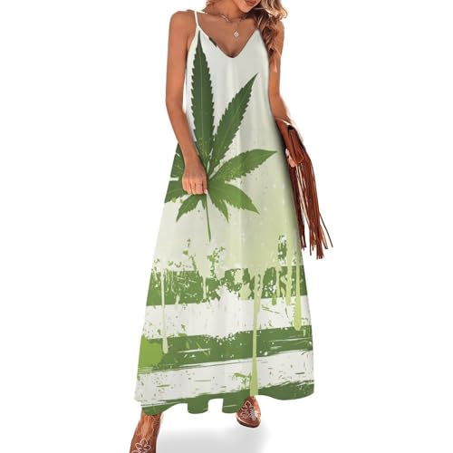 Robe longue robe maxi été sans manches feuille d'érable pour vos soirées de plage et voyages