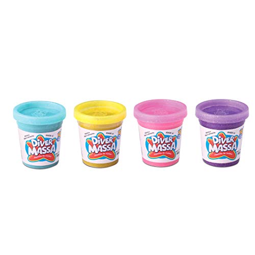 Kit Massinha com Glitter (4 Unidades), DiverToys