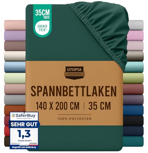Utopia Bedding - Spannbettlaken 140x200cm - Smaragd Grün - Gebürstete Polyester-Mikrofaser Spannbetttuch - 35 cm Tiefe Tasche 1