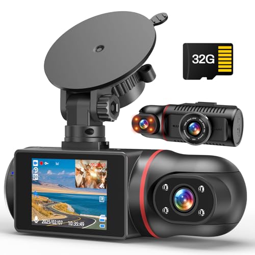 Dash Cam Front and Inside Camera, 1080P Dashcams for Cars with 32GB Card, Rotatable Dashcam Super...