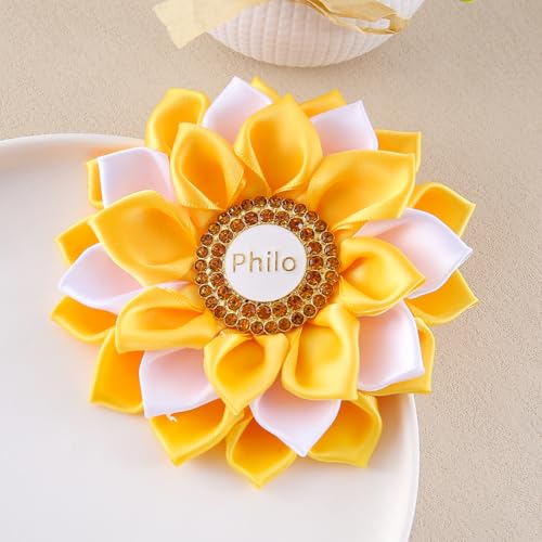 Image of Handmade Layers Silk Ribbon Flower Corsage Society Greek Letters Philo Brooch Pin Women Party Gifts Jewelry