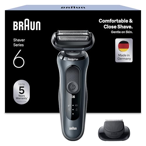 Braun Series 6 Afeitadora Eléctrica Hombre, Máquina de Afeitar Barba con Recortadora De Precisión EasyClick, SensoFlex, Uso En Seco y en Mojado, Recargable, Inalámbrica, 61-N1200s, Gris