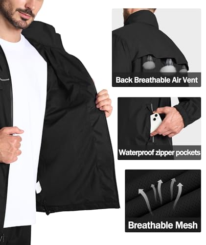 ZITY Men's Rain Jacket Waterproof with Hood Lightweight Windbreaker Jacket for Men Breathable Mesh Raincoat for Hiking Golf4