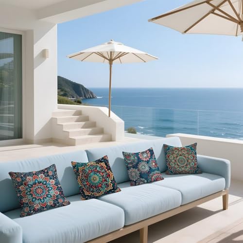 Housse de coussin 60x60cm extérieur imperméable velours bleu canapé - 4