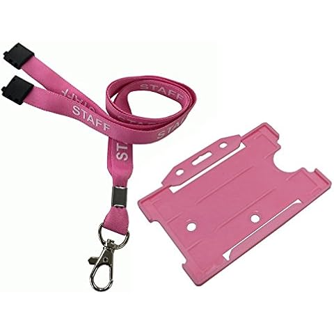 Customcard ltd® Pink Staff Lanyard Metal Dog Clip with Pink ID Card Holder Cover