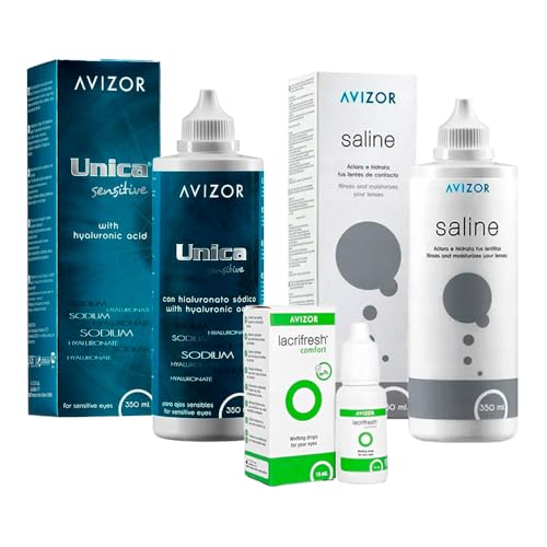 Unica Sensitive 2x350ml + Comfort 15ml + Saline 350ml Kit Solución Única para Lentillas Sensibles y Ojos Secos