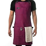 Asaya Chef & BBQ Apron with Pockets - Cross Back Canvas Cooking Apron for Women and Men, Adjustable Work & Grilling Aprons with Pocket, Bottle Opener and Hand Towel, 10oz Cotton Canvas (Burgundy)