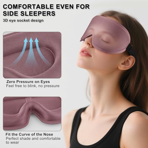 Image of Tobfit Blackout Sleep Mask for Women Men Zero Eye Pressure Eye Mask, Lycra Fabric 3D Ergonomic Design Eye Movement and Eyelash Friendly, Ultra Comfortable Blindfold for Sleeping Pink