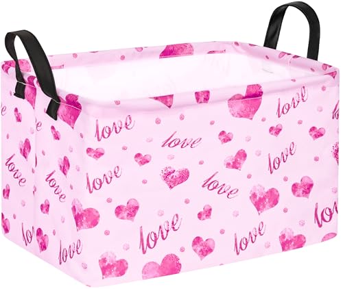 Image of Rec Heart Print Box Hamper Storage Basket Collapsible Organizer Bin Gift Shelf Baskets for Home and Kitchen Storage