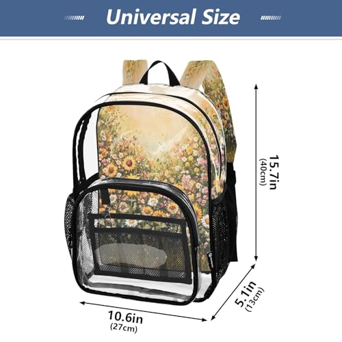 Whimsical Garden Sunflowers Clear Backpack - Stadium Approved Large 15.7-inch Waterproof Transparent Bag for Sports, Concerts, Work, Travel#1674
